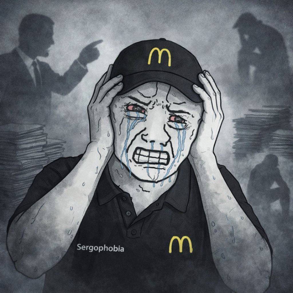 Crying worker representing the fear of work - $Ergophobia